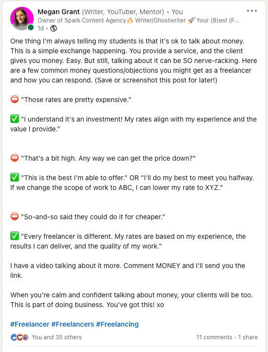 Example of what to post on LinkedIn